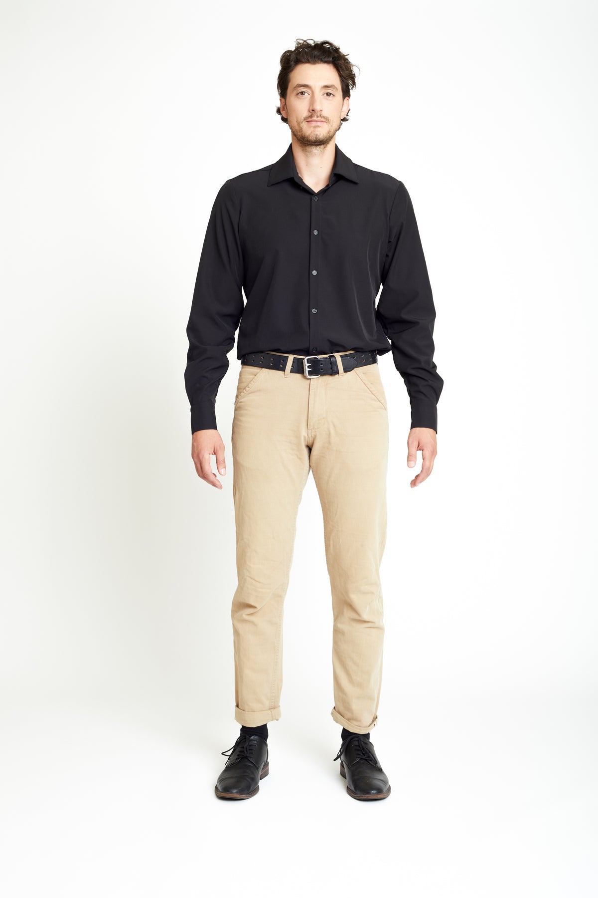 black dress shirt khaki pants Men's Essential Button Down T272062 Classic Jennifer Jacquard Lyrical Dress cream for versatile wear Size:0 - 3 M